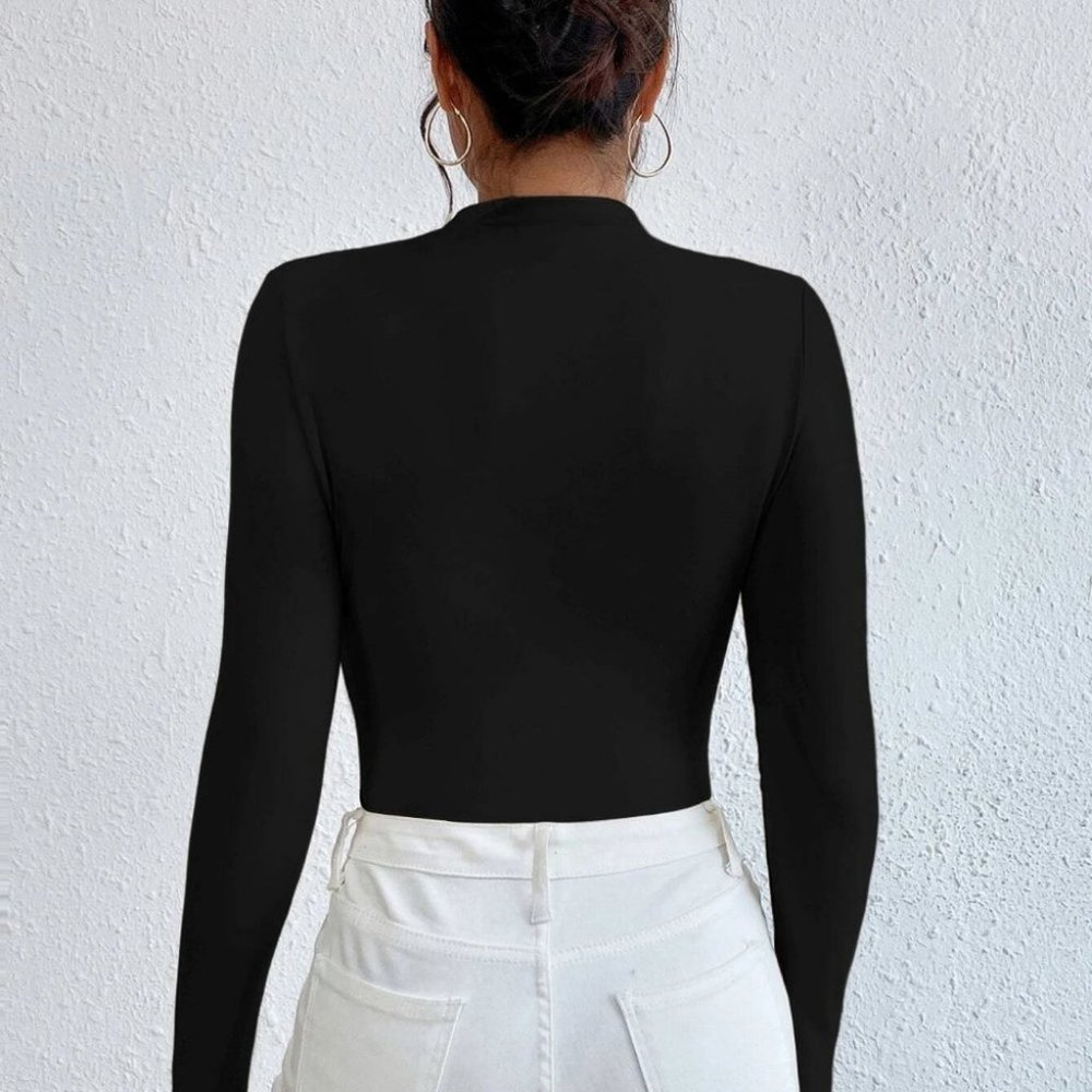 Womens Ruched Slim Fit Bodysuit black - Picture 2 of 5